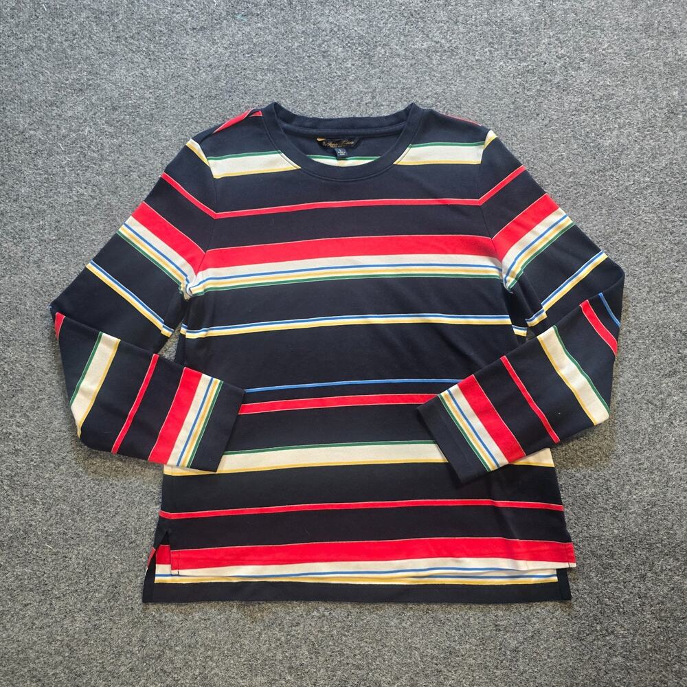 Brooks Brothers Top Womens Size Large Blue Red Striped Supima Cotton Long Sleeve